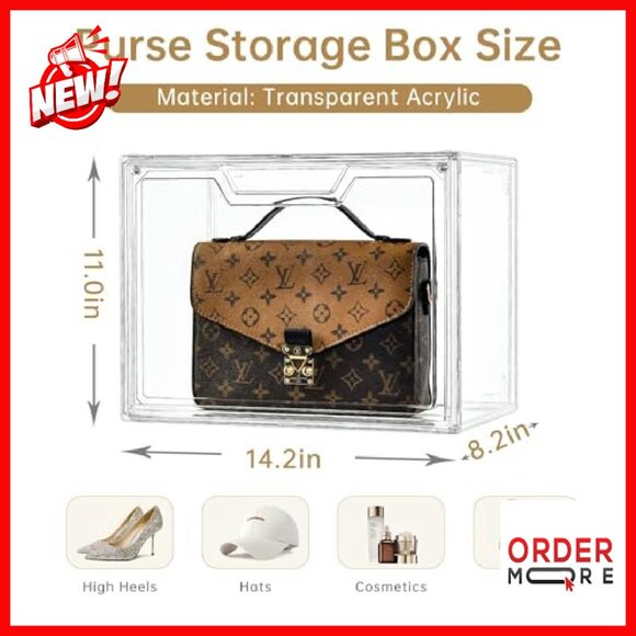 Clear Acrylic Purse Organizer Display Box with Magnetic Door - 5 Pack - Picture 3 of 8